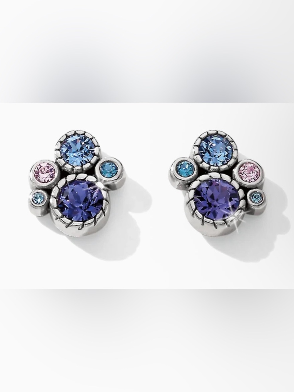 Halo Silver Plated Multicolor Crystal Post Earrings Blue Purple Pink